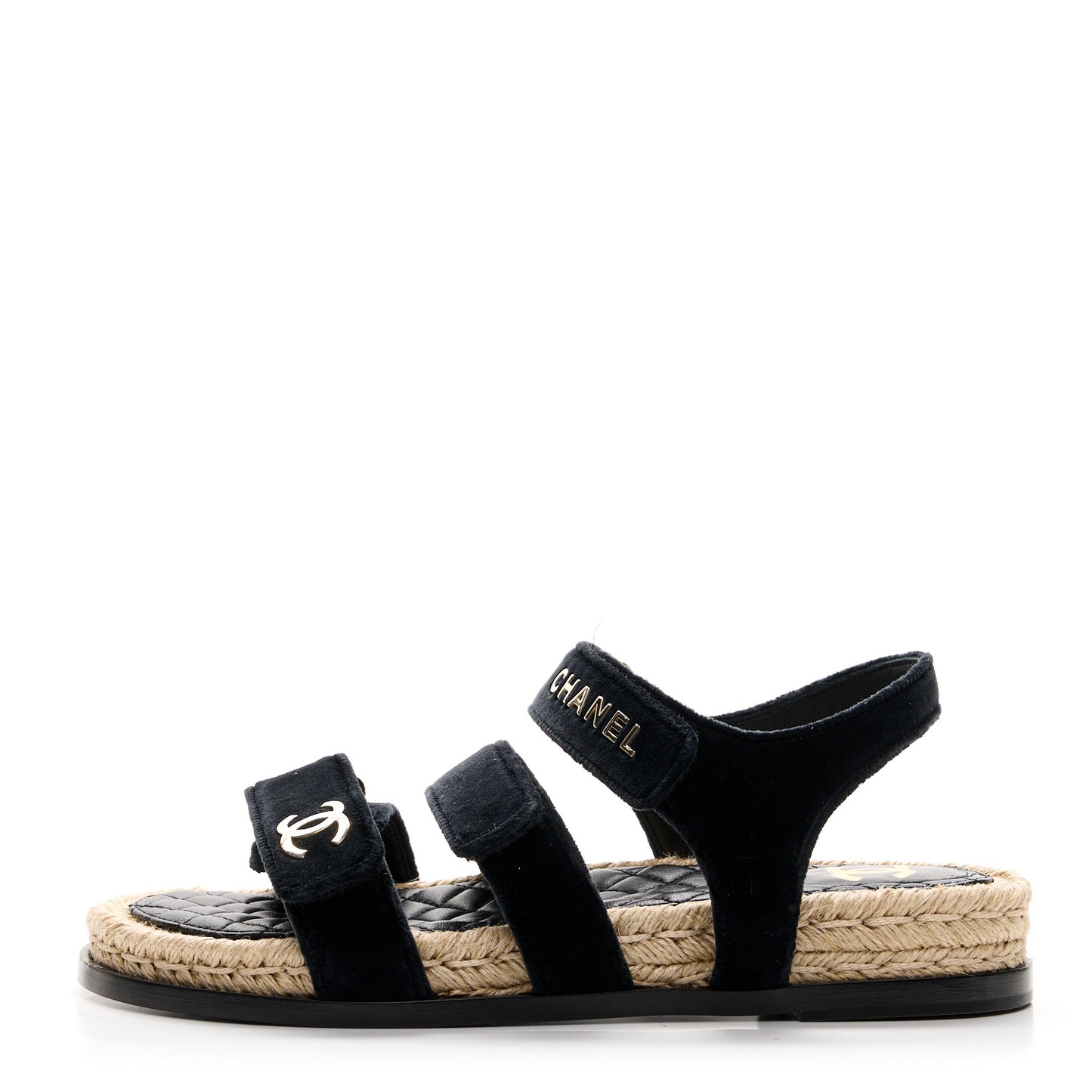 Velvet Lambskin CC Flat Sandals 40 Black