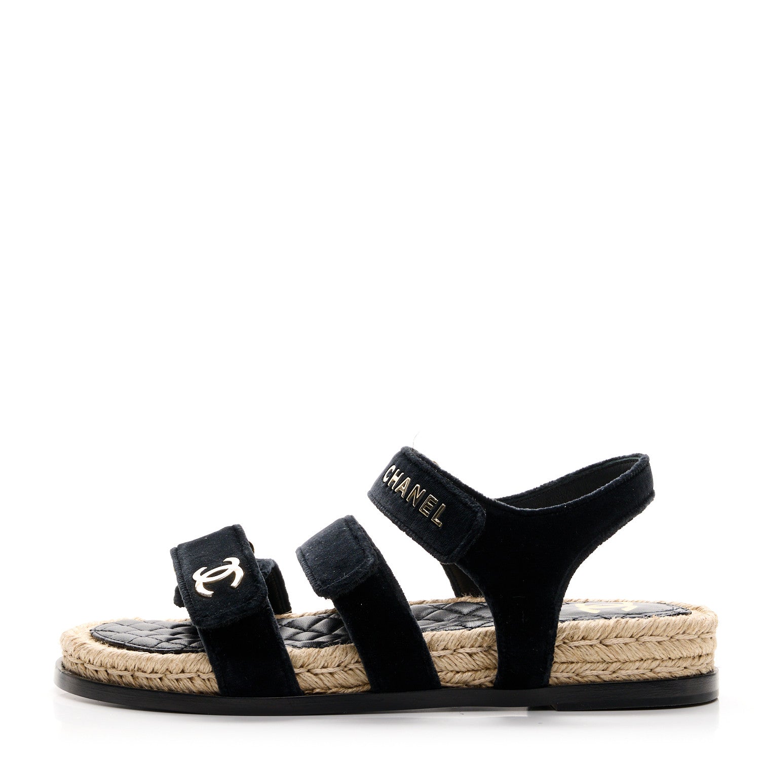 Chanel Velvet Lambskin CC Flat Sandals 40 Black 1 of 9