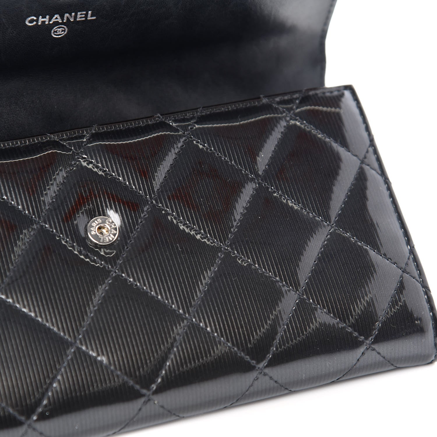 Chanel Striated Patent Quilted Large Gusset Flap Wallet Dark Grey 12 of 12