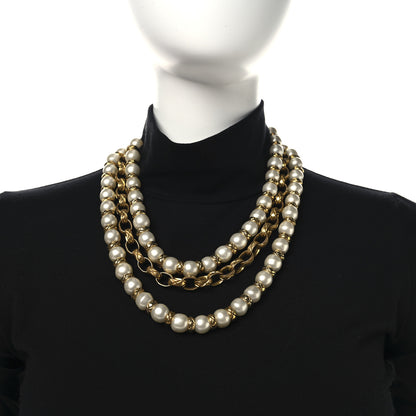 Chanel Pearl Chain Choker Necklace Gold 2 of 9