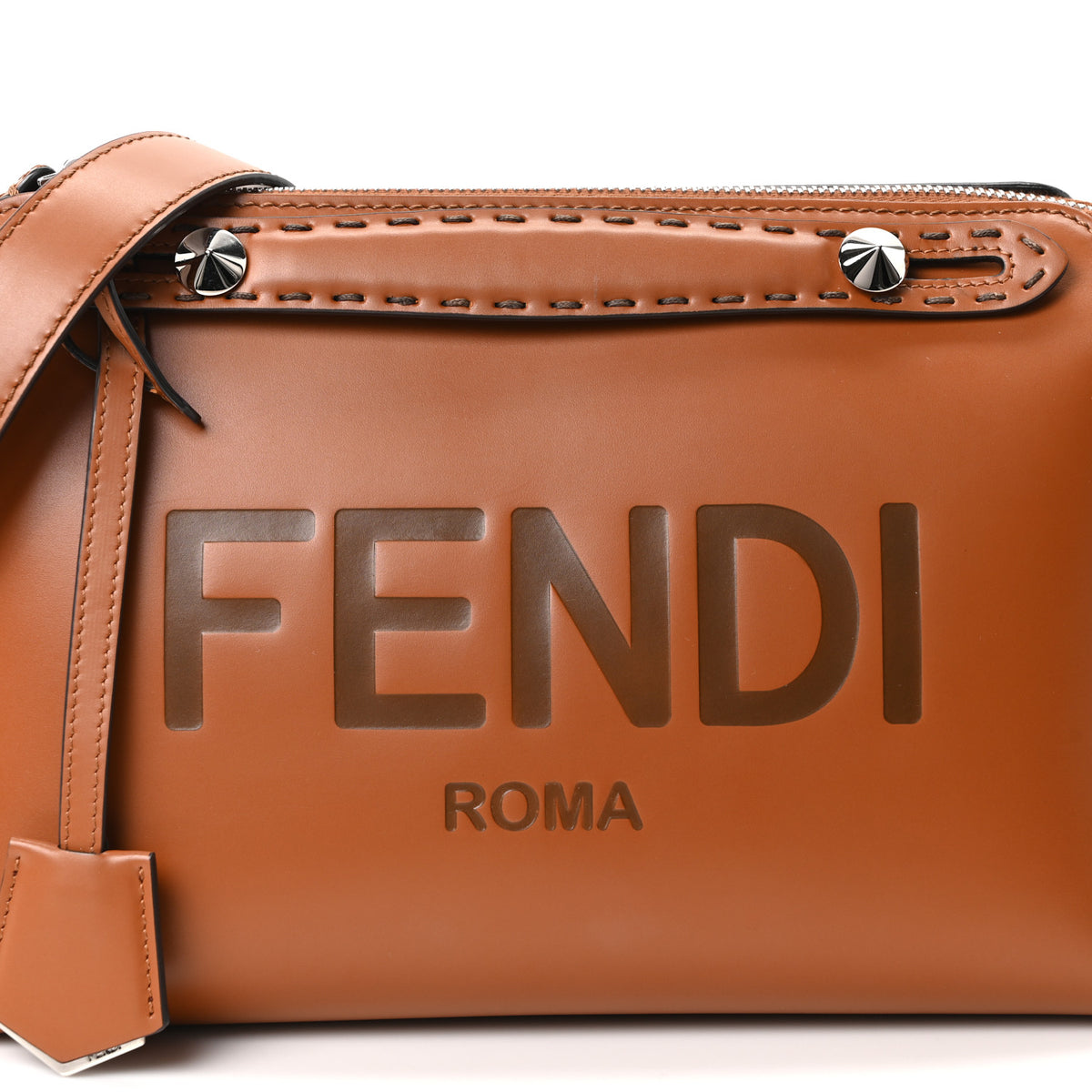 Fendi Vitello King Logo Embossed Medium By The Way Boston Bag Cuoio 8 of 10