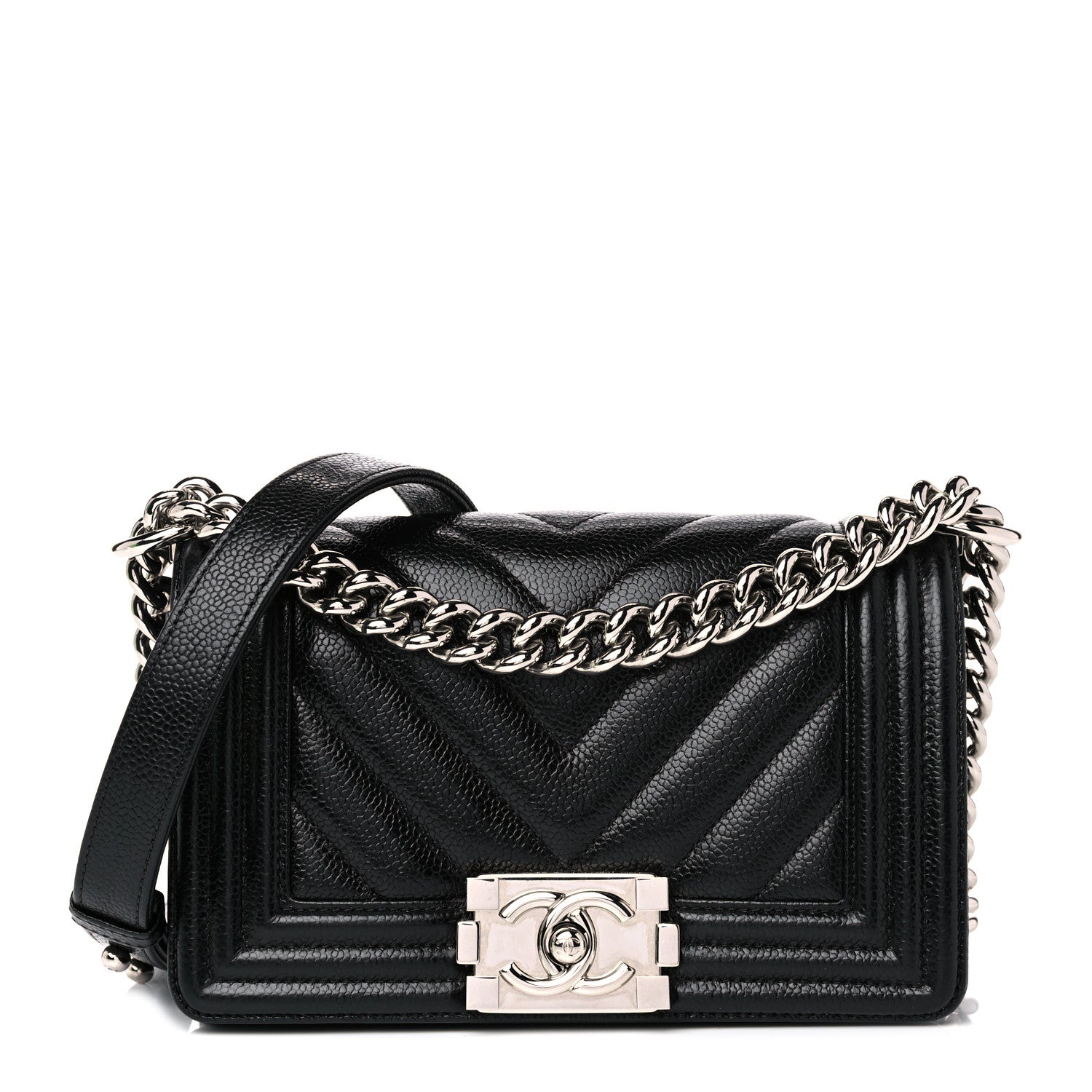 Chanel Caviar Chevron Quilted Small Boy Flap Black 1 of 10