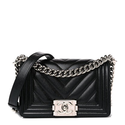Chanel Caviar Chevron Quilted Small Boy Flap Black 1 of 10