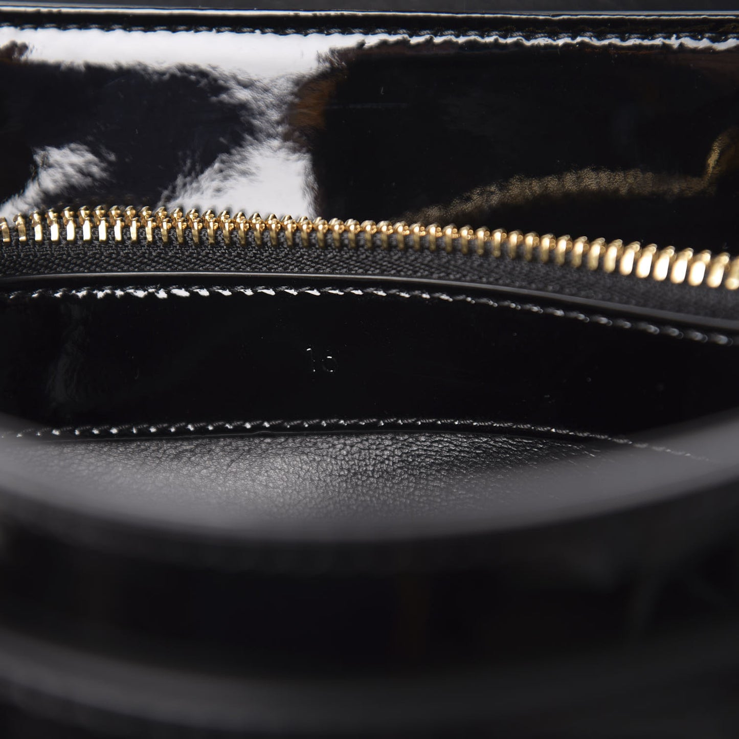 Patent Calfskin Small 16 Top Handle Bag Black