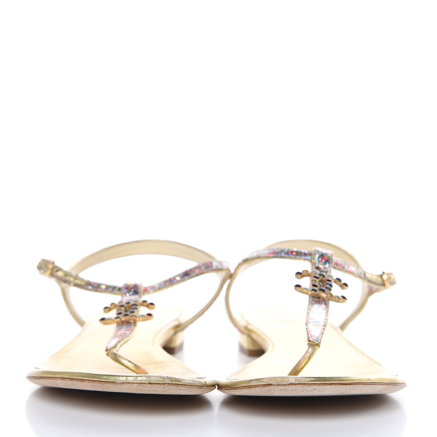 Metallic Lambskin Glitter Gripoix CC Sandals 38.5 Gold