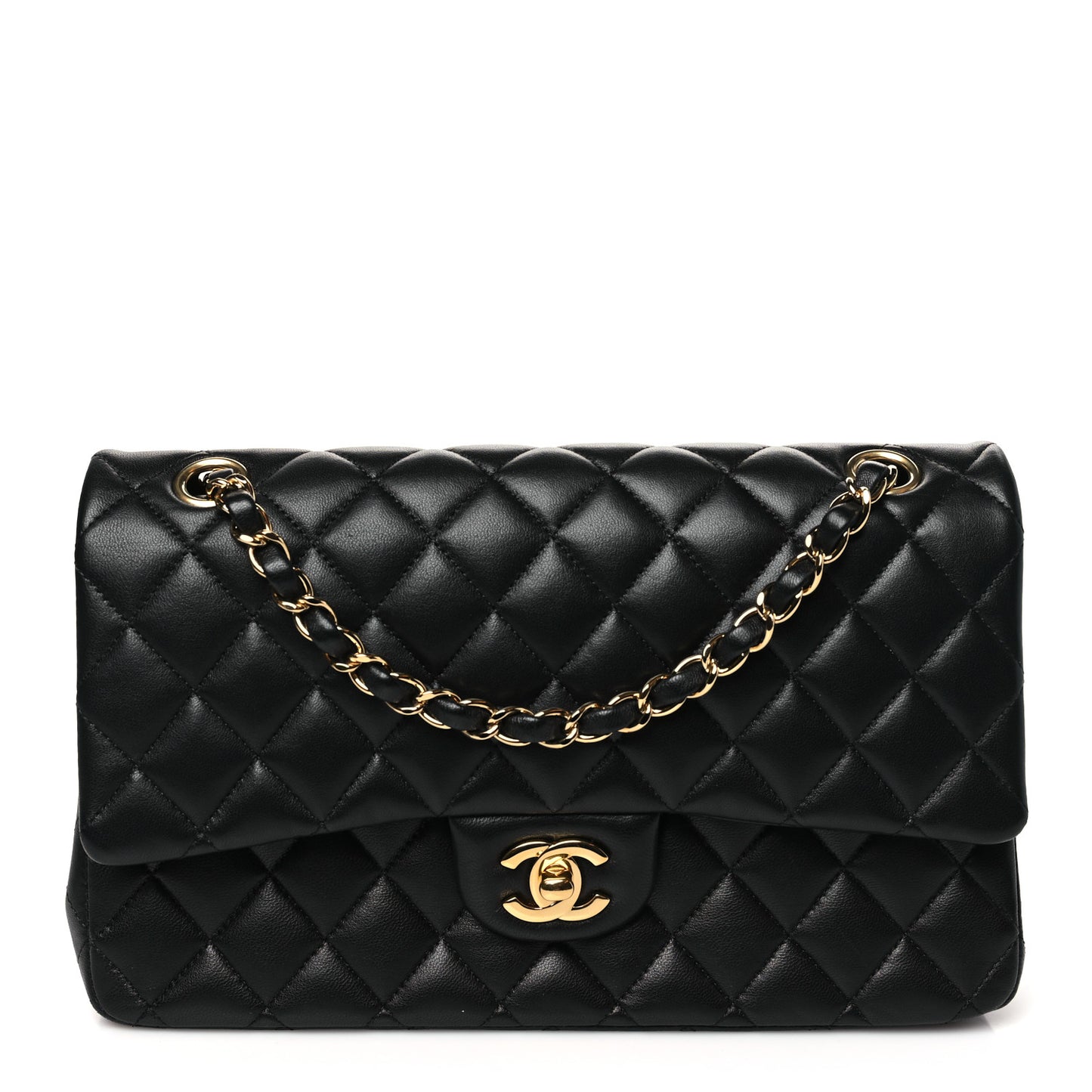 Lambskin Quilted Medium Double Flap Black
