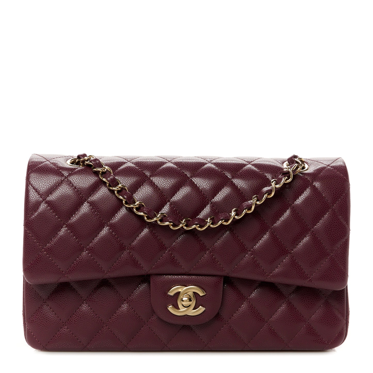 Caviar Quilted Medium Double Flap Burgundy