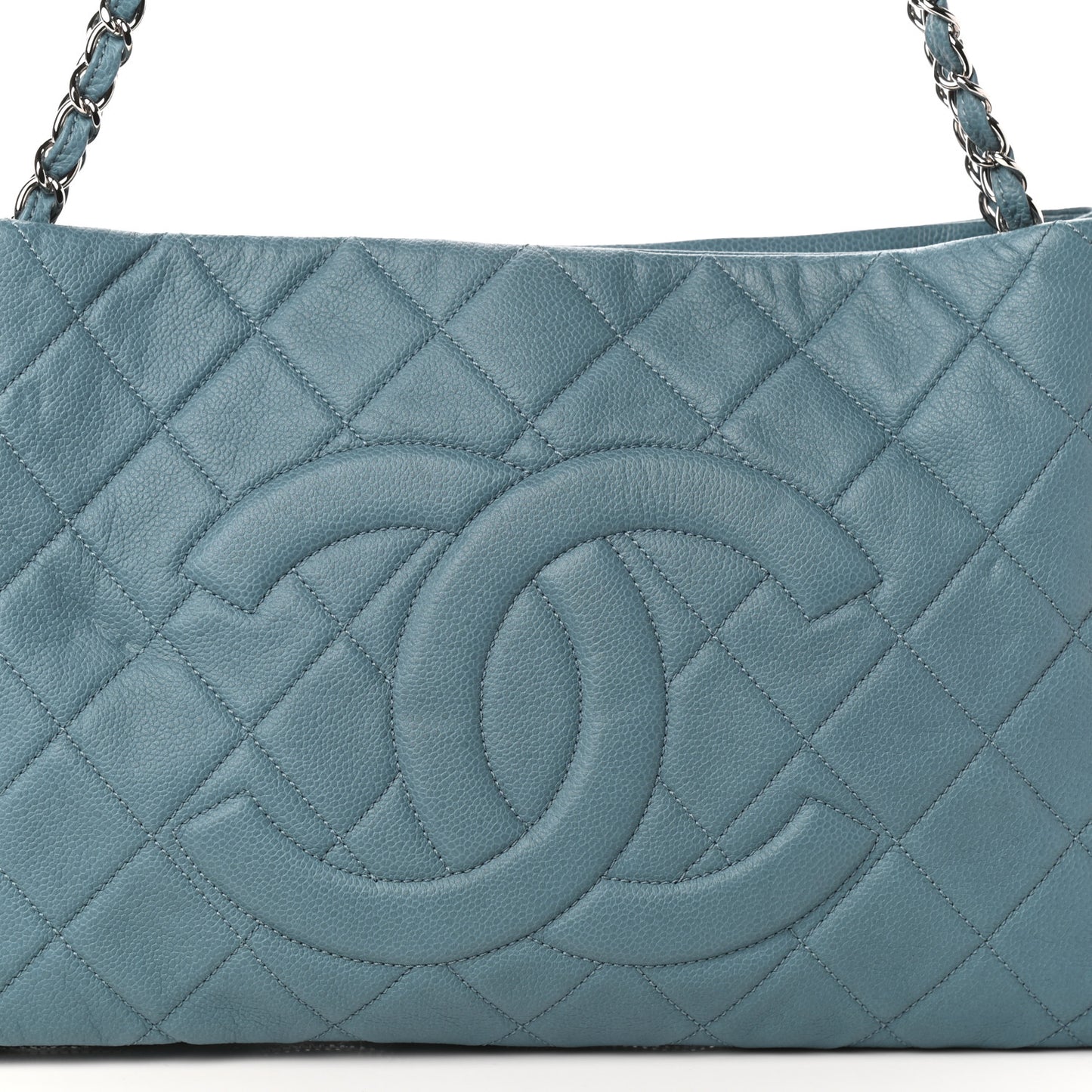 Caviar Quilted Expandable Zip Shoulder Bag Blue