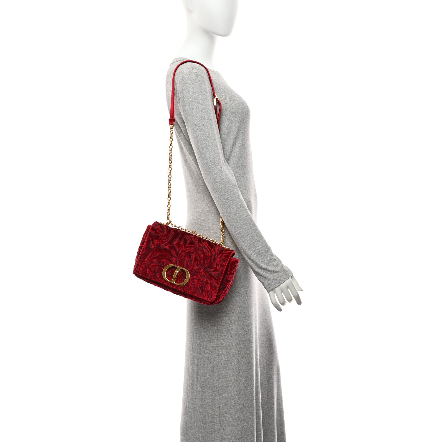 Christian Dior Velvet Rose Medium Caro Bag Rouge 2 of 10