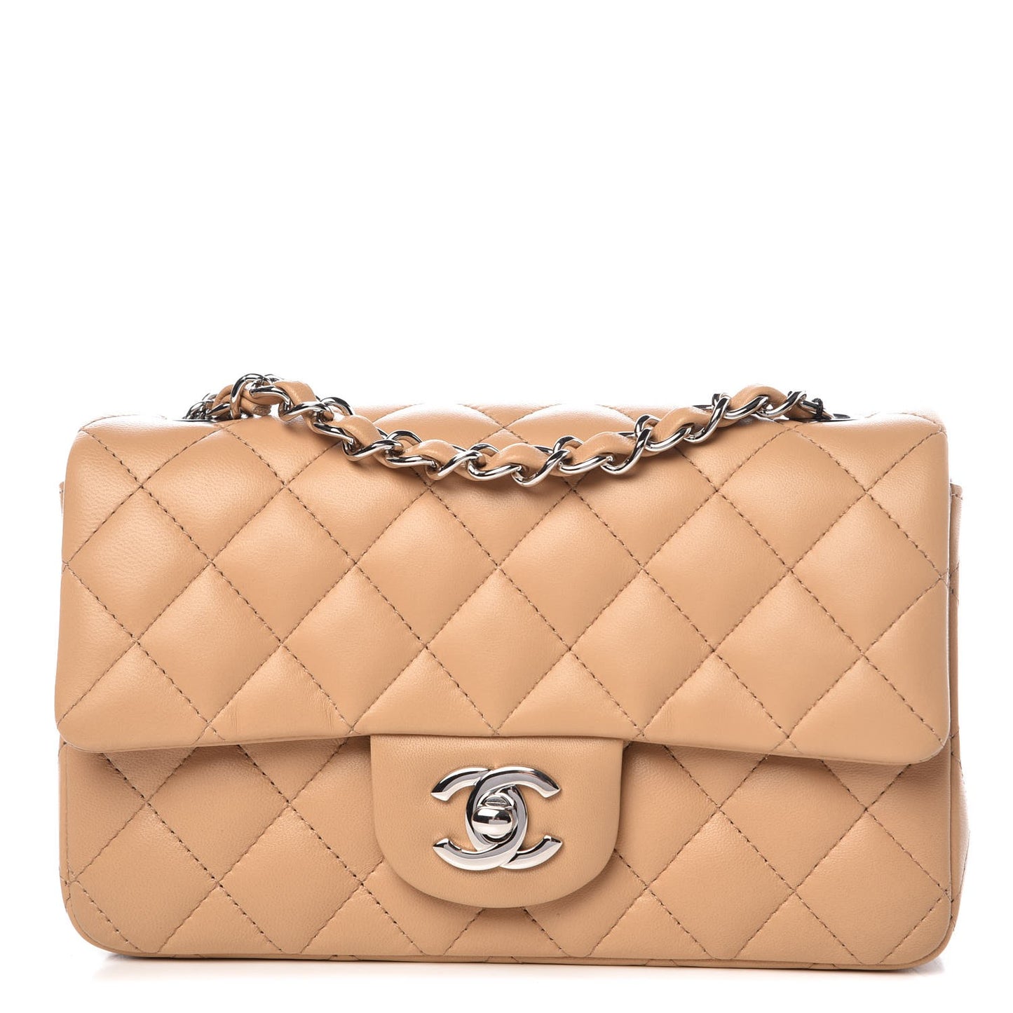 Lambskin Quilted Mini Rectangular Flap Beige