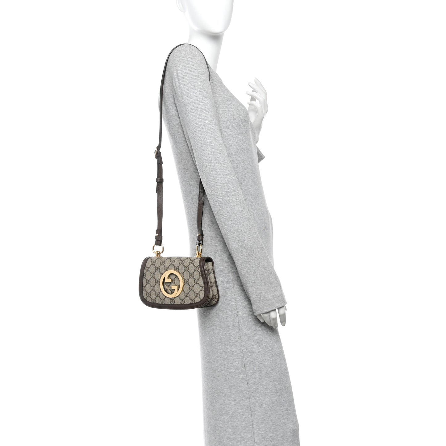 GG Supreme Monogram Textured Dollar Calfskin Mini Blondie Chain Shoulder Flap Bag Beige Ebony New Acero