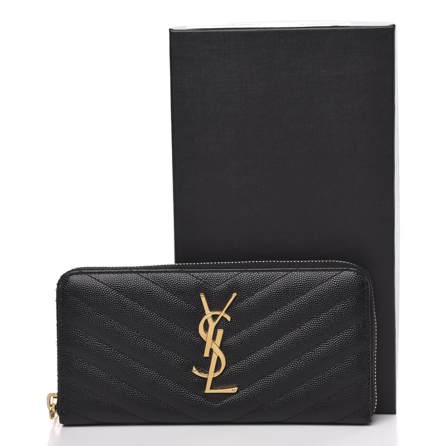 Saint Laurent Grain De Poudre Matelasse Chevron Monogram Zip Around Wallet Black 11 of 11