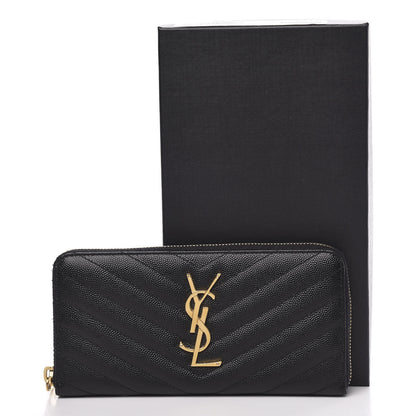 Saint Laurent Grain De Poudre Matelasse Chevron Monogram Zip Around Wallet Black 11 of 11