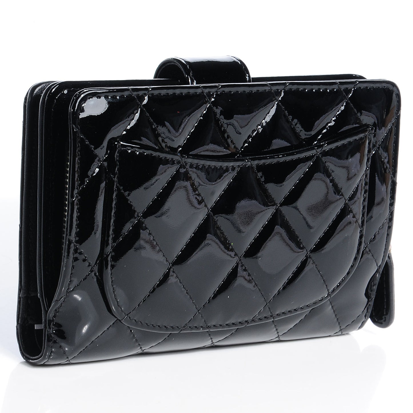 Patent Quilted CC French Wallet Black