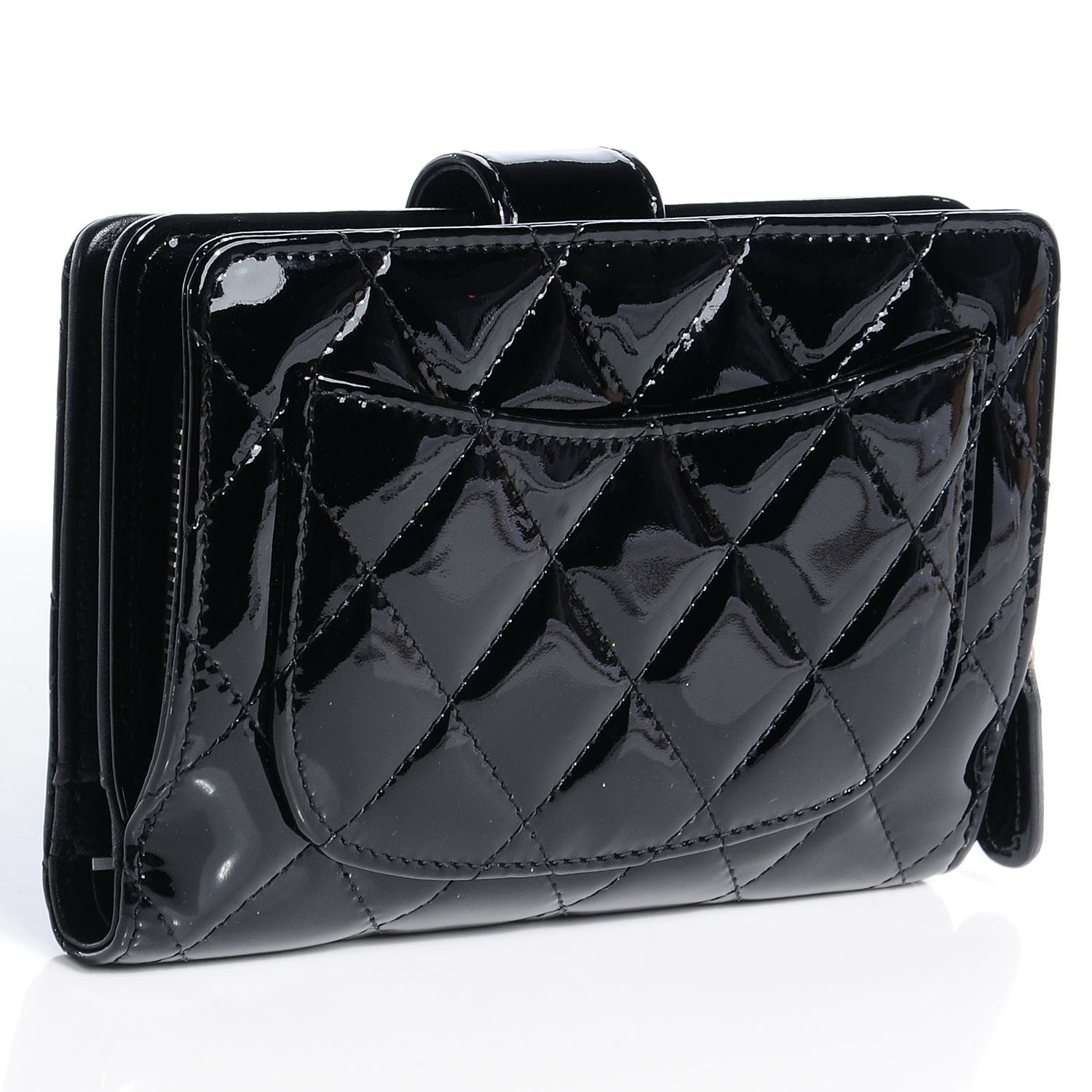 Chanel Patent Quilted CC French Wallet Black 3 of 8