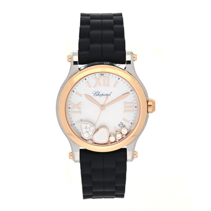 Chopard Stainless Steel 18K Rose Gold Rubber Diamond 36mm Happy Sport Heart Quartz Watch 1 of 5