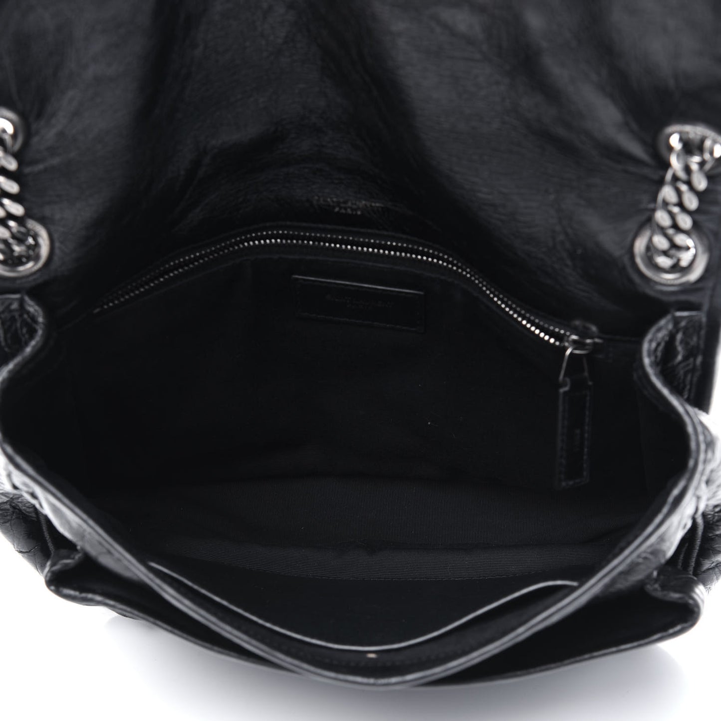 Crinkled Calfskin Matelasse Monogram Medium Niki Chain Satchel Black