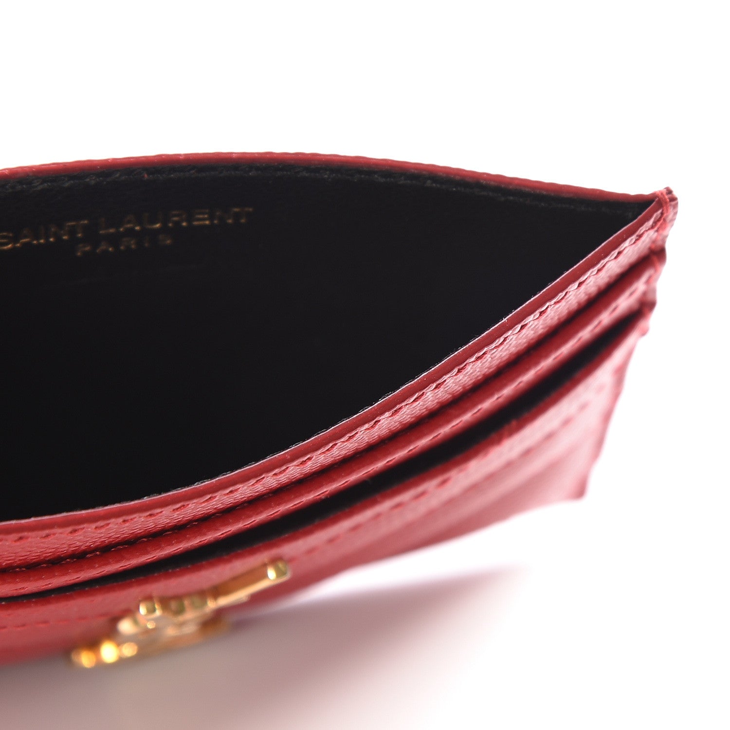 Saint Laurent Grain De Poudre Matelasse Chevron Monogram Credit Card Case New Red 4 of 10