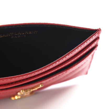 Saint Laurent Grain De Poudre Matelasse Chevron Monogram Credit Card Case New Red 4 of 10