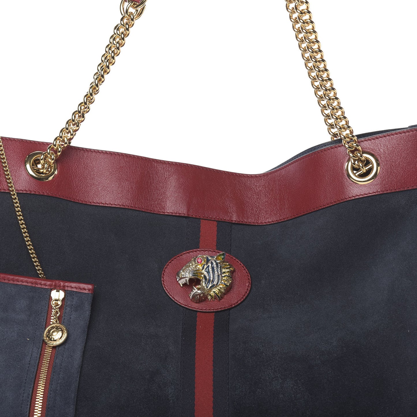 Suede Calfskin Large Rajah Chain Tote New Blue Romantic Cherry