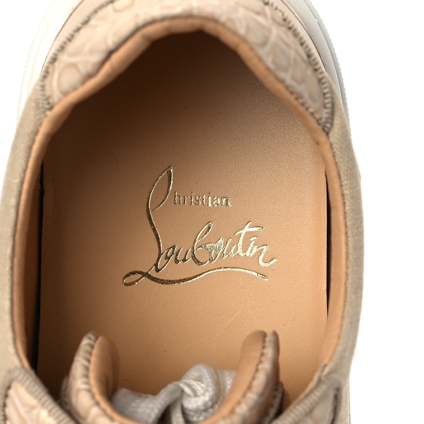 Calfskin Crocodile Embossed Vierissima Orlato Flat Sneakers 35.5 Nougat