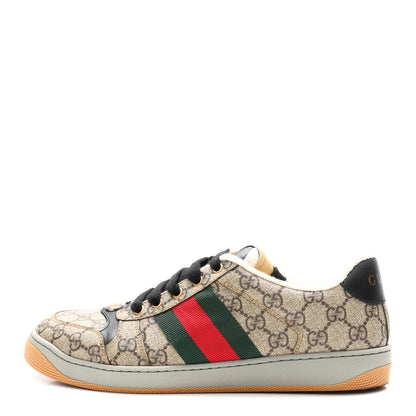 Gucci GG Supereme Monogram Miro Soft Calfskin Web Mens Screener Sneakers 8 Beige Ebony Black New Platinum 1 of 11