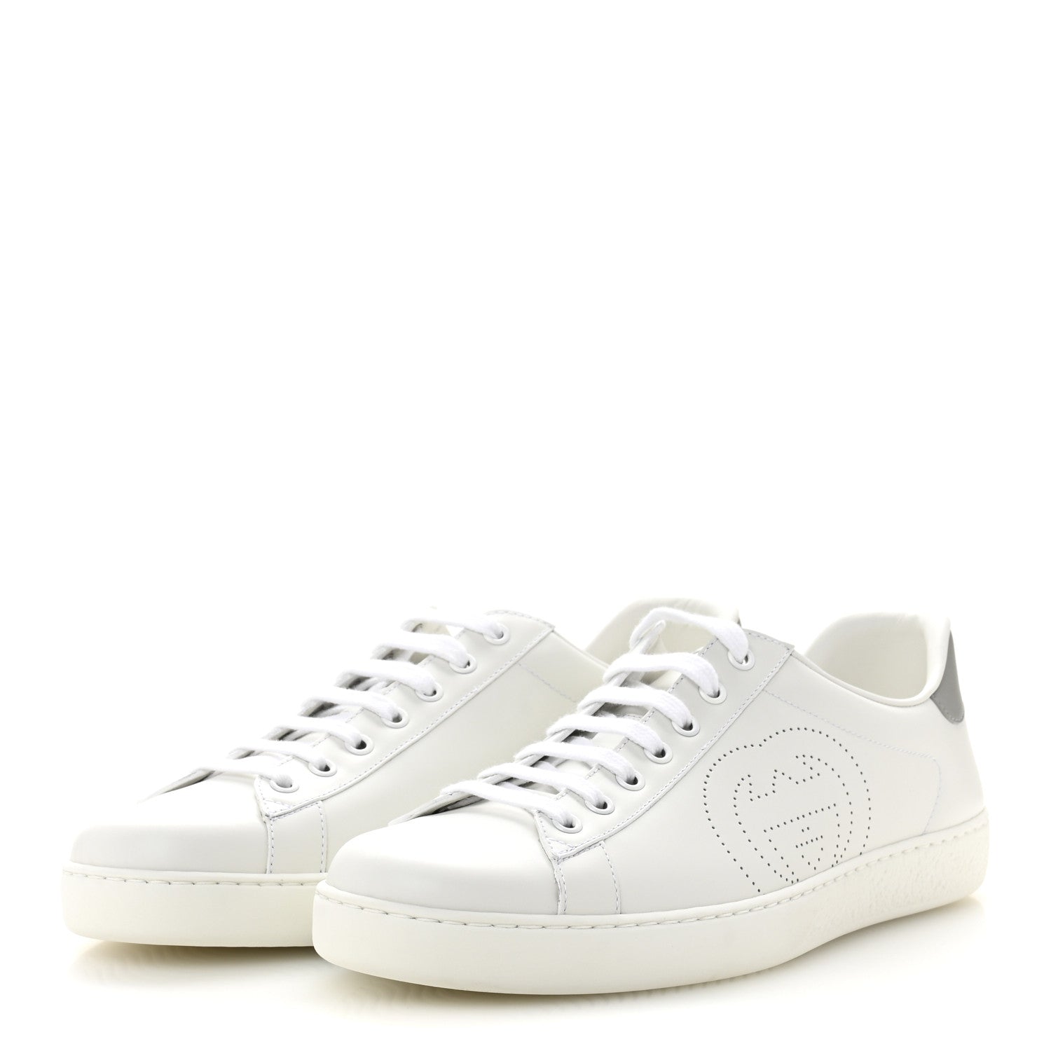 Gucci Calfskin Interlocking G Perforated Mens Ace Sneakers 10 White Grey Sky 4 of 9