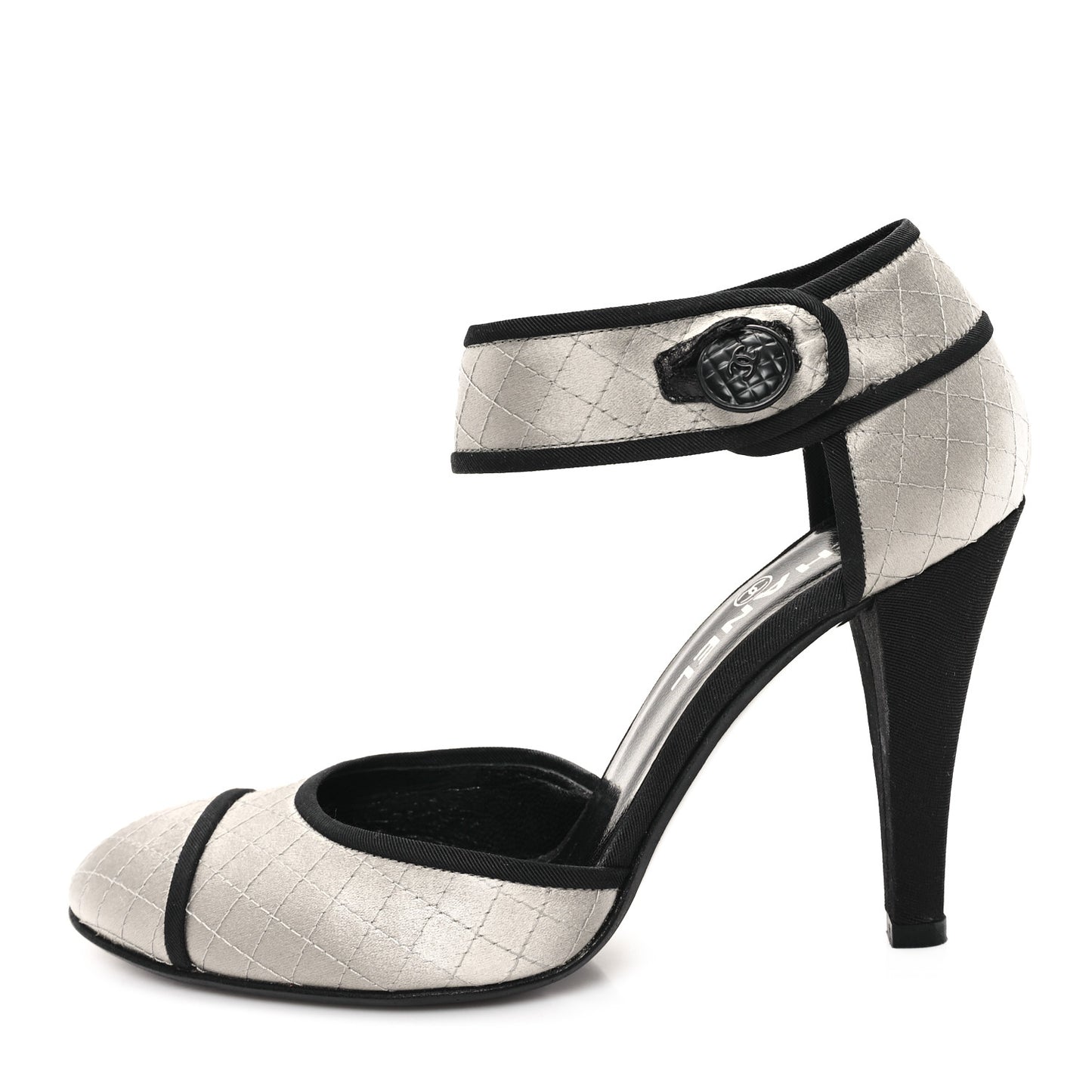 Satin Quilted Mary Jane Pumps 37 Grey