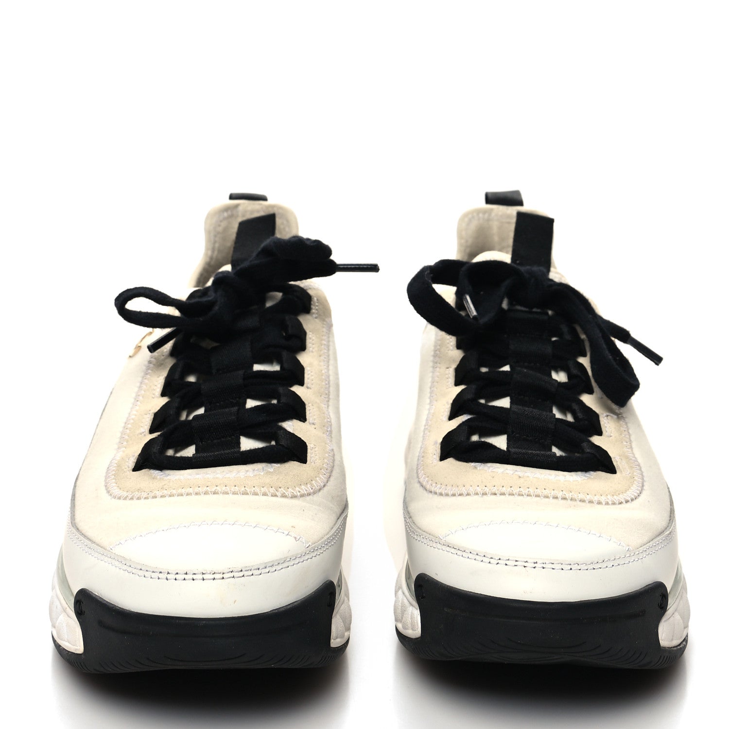 Chanel Velvet Calfskin Mixed Fibers CC Sneakers 37.5 Ivory Black 2 of 11