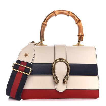 Gucci Calfskin Bamboo Web Medium Dionysus Top Handle Bag White Blue Hibiscus Red 1 of 7