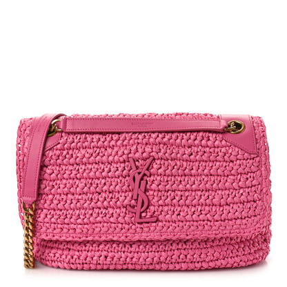 Saint Laurent SAINT LAURENT Raffia Calfskin Monogram Medium Niki Chain Satchel Bright Pink 1 of 10