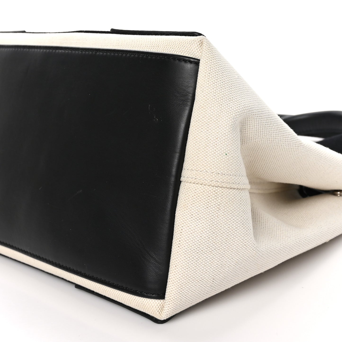 Cotton Canvas Satin Calfskin S Navy Cabas Natural Black