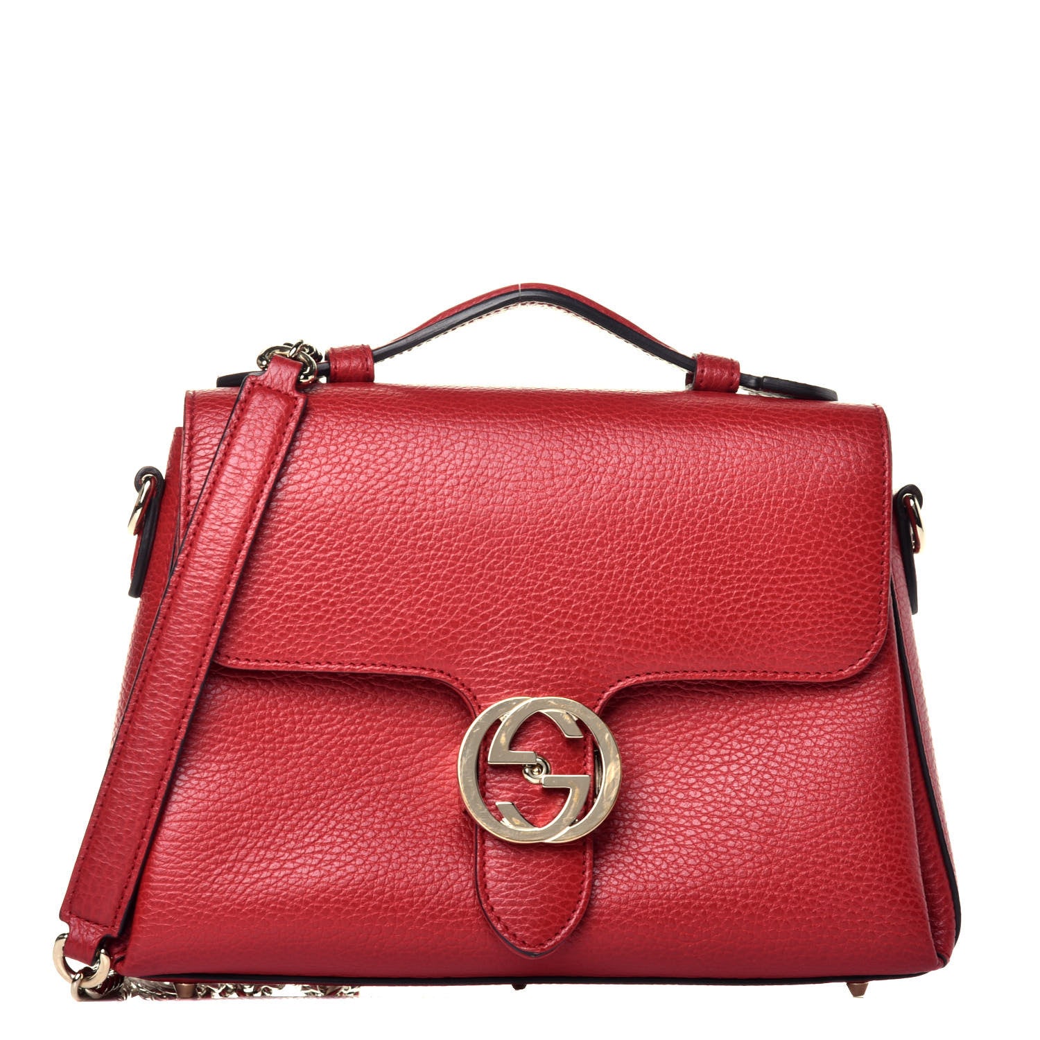 Gucci Dollar Calfskin Interlocking G Top Handle Shoulder Bag Red 1 of 9