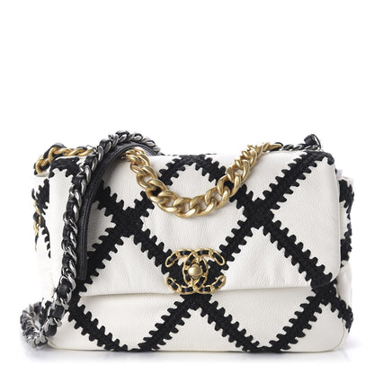 Chanel Calfskin Crochet Medium 19 Flap White Black 1 of 11