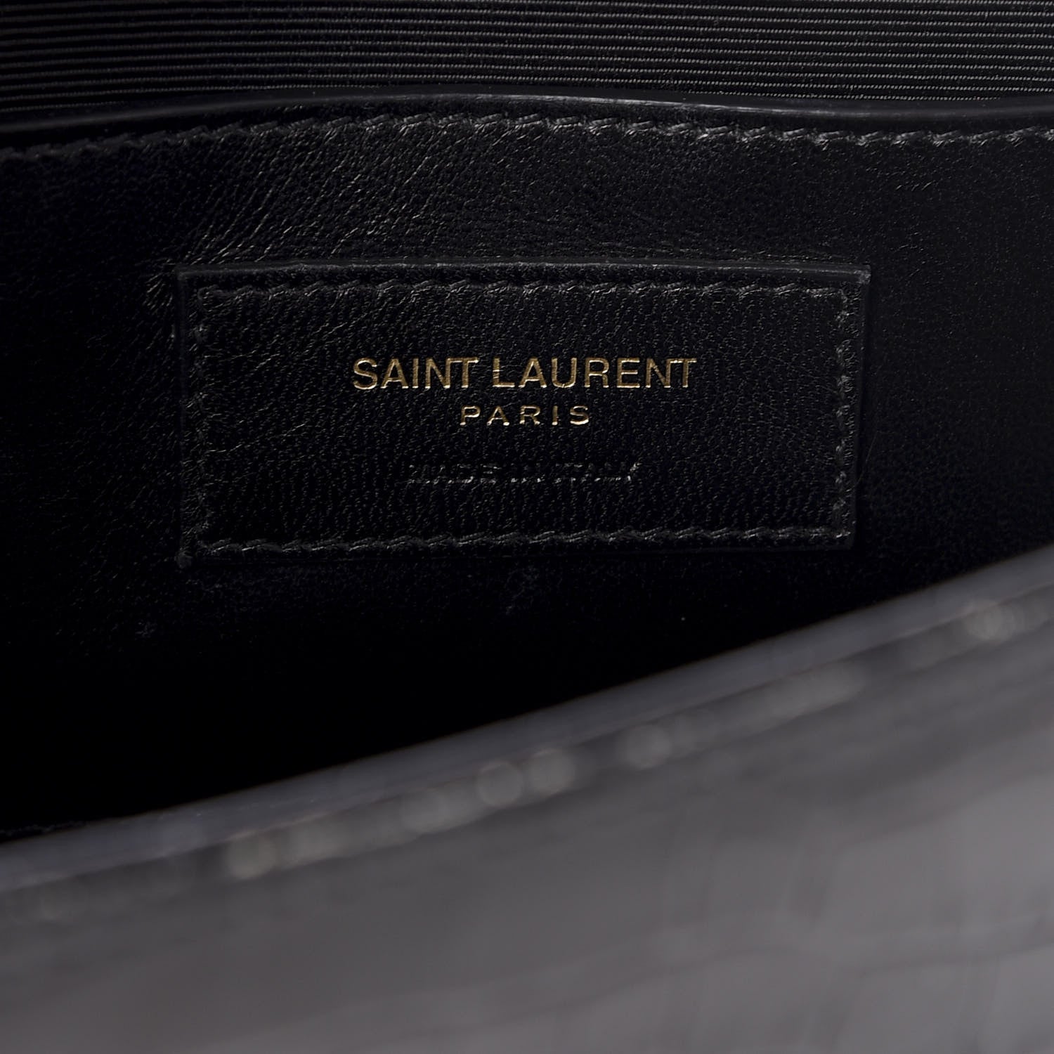 Saint Laurent Calfskin Crocodile Embossed Medium Classic Monogram Kate Tassel Satchel Black 6 of 10