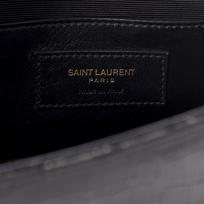 Saint Laurent Calfskin Crocodile Embossed Medium Classic Monogram Kate Tassel Satchel Black 6 of 10