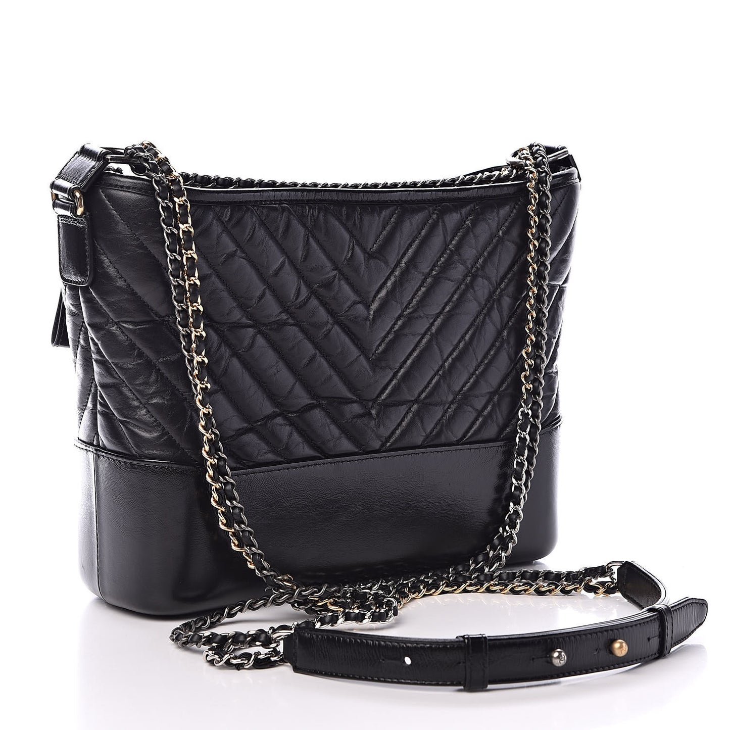 Aged Calfskin Chevron Quilted Medium Gabrielle Hobo Black