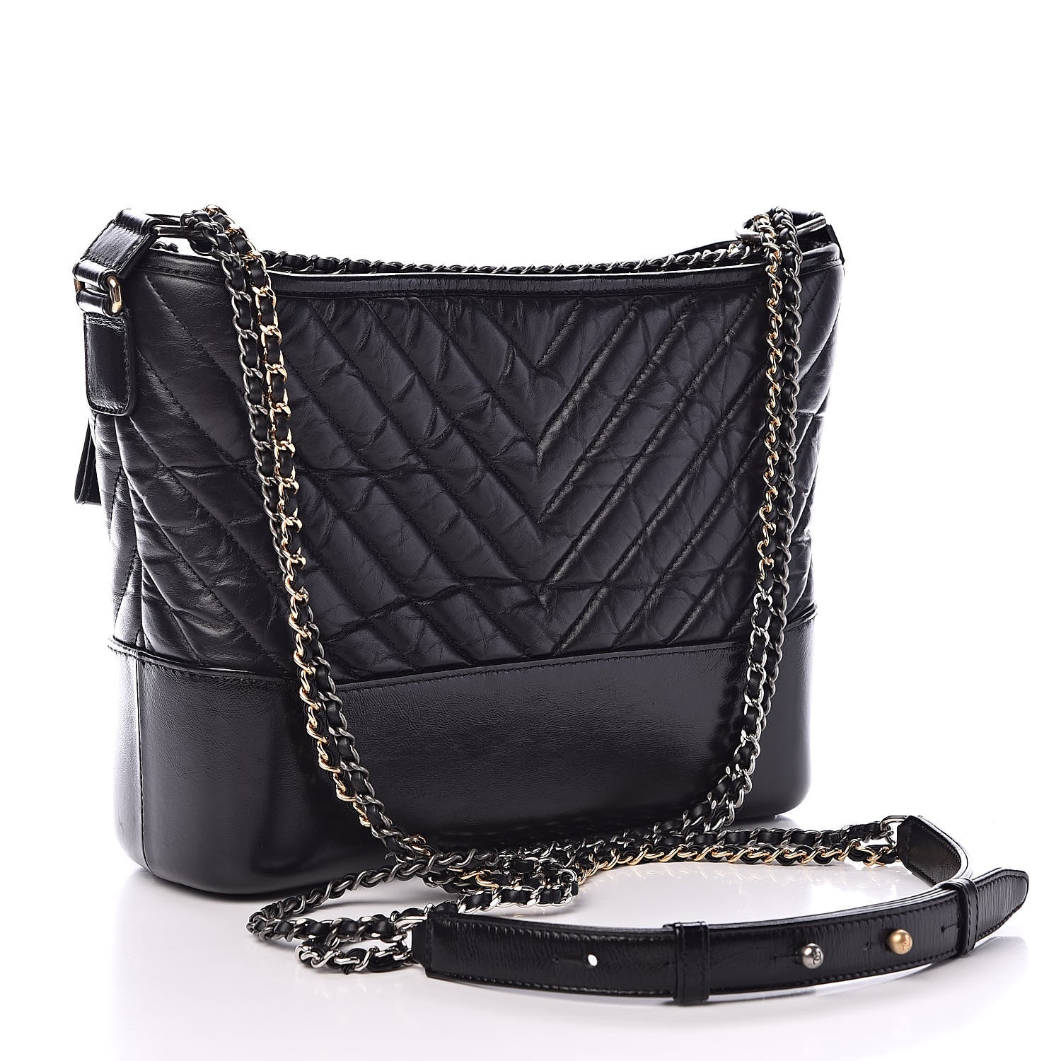 Chanel Aged Calfskin Chevron Quilted Medium Gabrielle Hobo Black 3 of 12