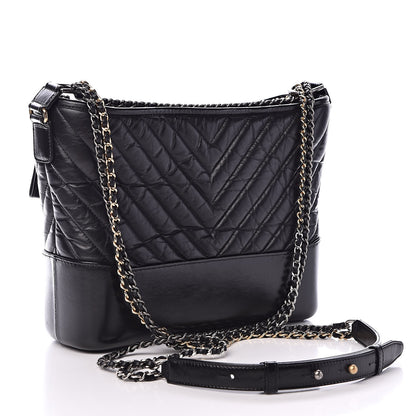 Chanel Aged Calfskin Chevron Quilted Medium Gabrielle Hobo Black 3 of 12