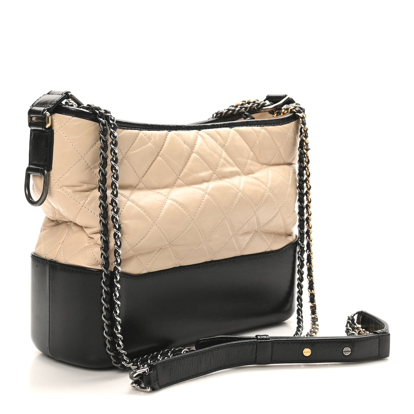 Aged Calfskin Quilted Medium Gabrielle Hobo Beige Black