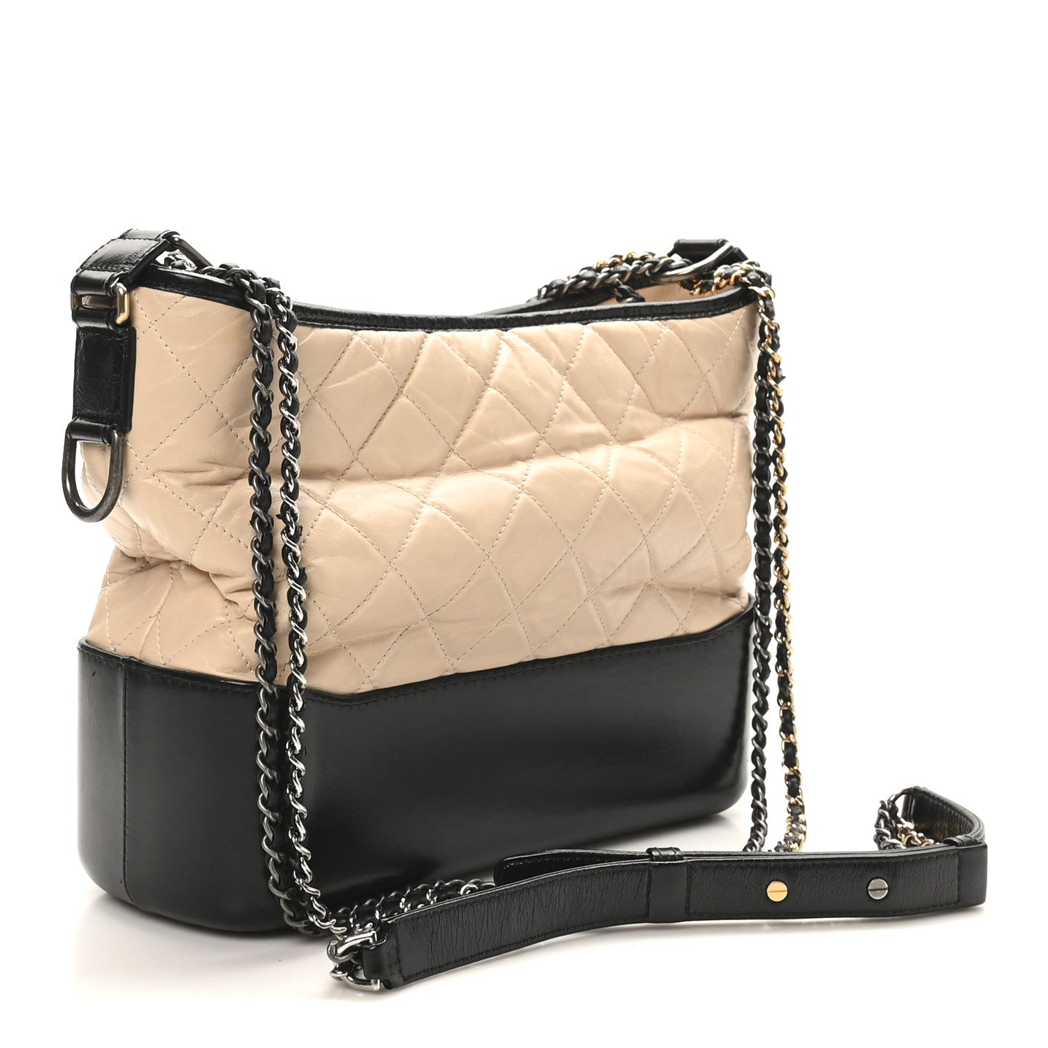Chanel Aged Calfskin Quilted Medium Gabrielle Hobo Beige Black 3 of 11