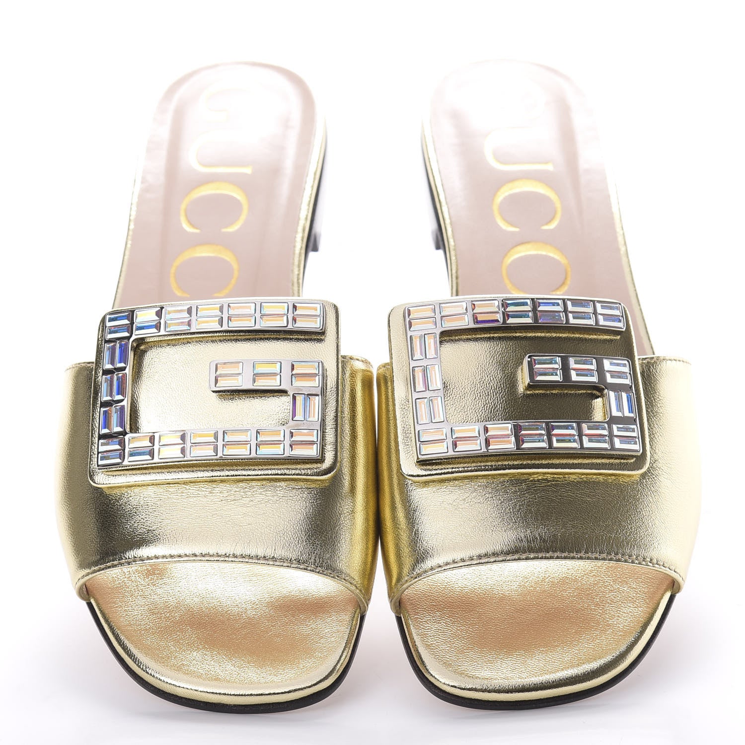 Gucci Metallic Nappa Crystal Square G Madelyn Slide Sandals 36 Gold 5 of 9