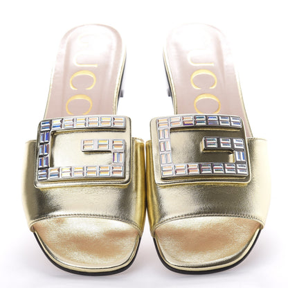 Gucci Metallic Nappa Crystal Square G Madelyn Slide Sandals 36 Gold 5 of 9