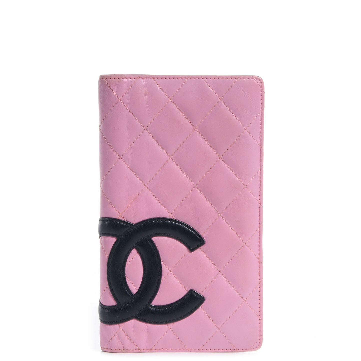 Calfskin Quilted Cambon Quilted Yen Wallet Pink
