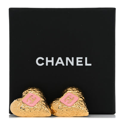 Chanel Metal Resin CC Heart Earrings Gold Pink 6 of 6