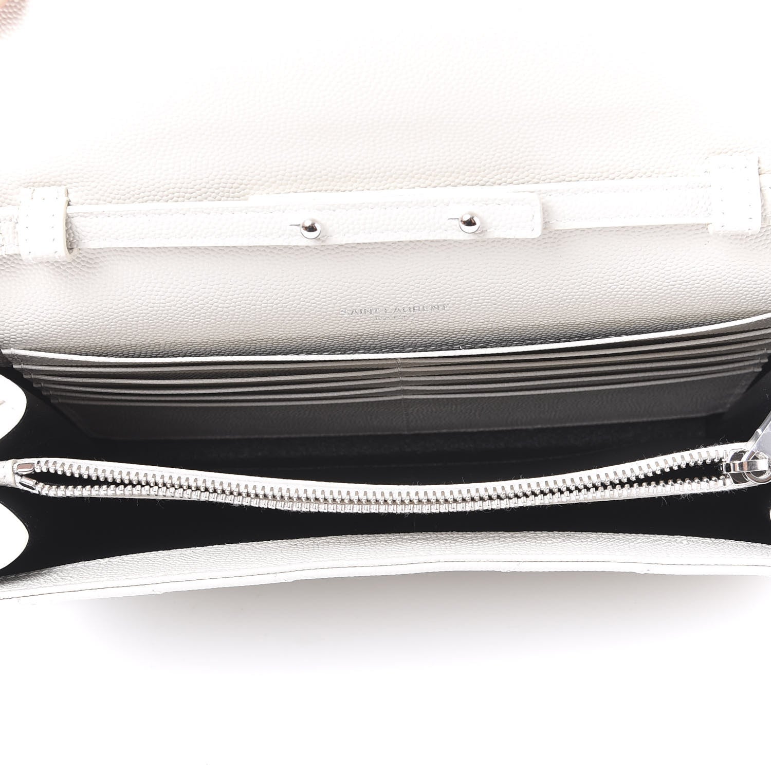 Saint Laurent Grain De Poudre Matelasse Chevron Monogram Chain Wallet Optical White 4 of 9