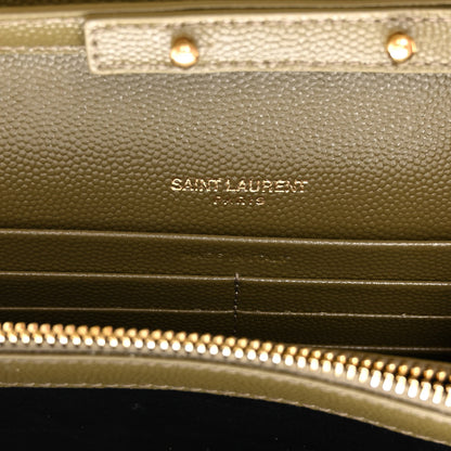 Saint Laurent Grain De Poudre Mixed Matelasse Triquilt Monogram Chain Wallet Kaki 6 of 9