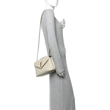 Saint Laurent Calfskin Y Quilted Monogram Small Loulou Chain Satchel Crema Soft 2 of 10