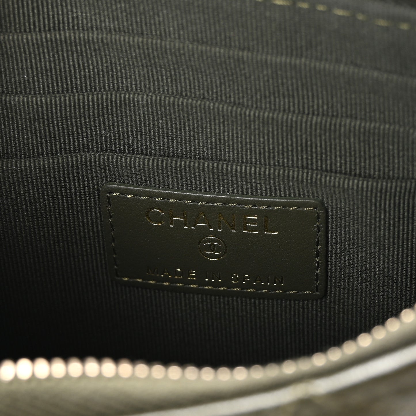 Lambskin Quilted Chanel 19 Phone and Card Holder Khaki