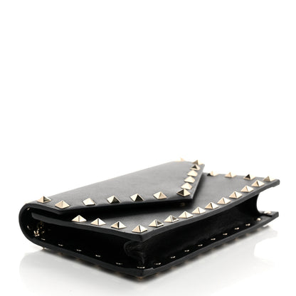 Valentino Garavani Vitello Rockstud Envelope Wallet on Chain Black 4 of 10